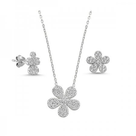 Set argint 925 rodiat cu floricele si zirconii albe - Be Nature STU0007 [0]